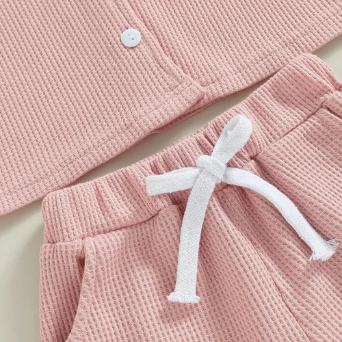 Vista 6 de Mubineo Pantalones cortos básicos de verano para bebés y niñas pequeñas, camisa con botones, ropa