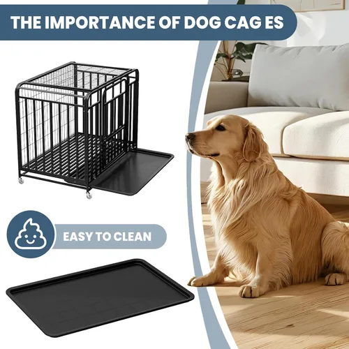 Vista 4 de Perrera para perros de 42 pulgadas, resistente para interiores, fácil de limpiar, 4 ruedas bloqueables, jaula extragrande para perros con bandeja
