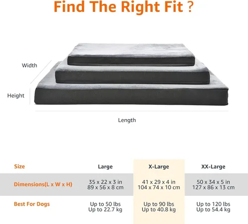 Vista 8 de Amazon Basics Cama para perros con espuma viscoelástica de gel refrescante, soporte de alivio de presión para perros de hasta 90 libras, parte