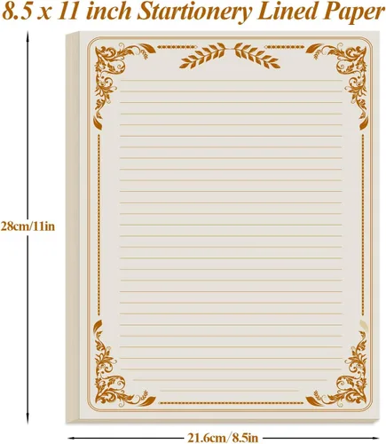 Vista 4 de Papel de carta con rayas vintage, papel estacionario para escribir cartas, 50 hojas de líneas y diseño de borde antiguo para papeles de escritura