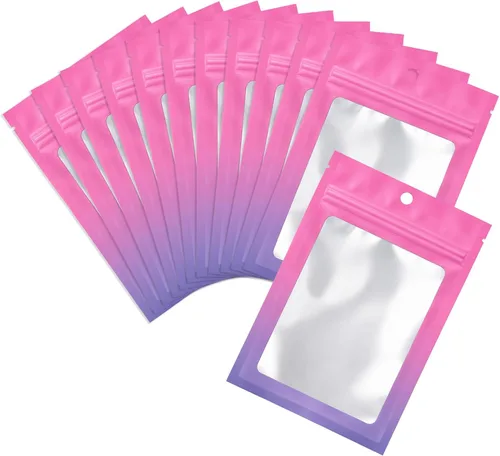 Vista 12 de 100 piezas de bolsas de mylar resellables, bolsas de almacenamiento de alimentos de color degradado, bolsas de cremallera de papel de aluminio