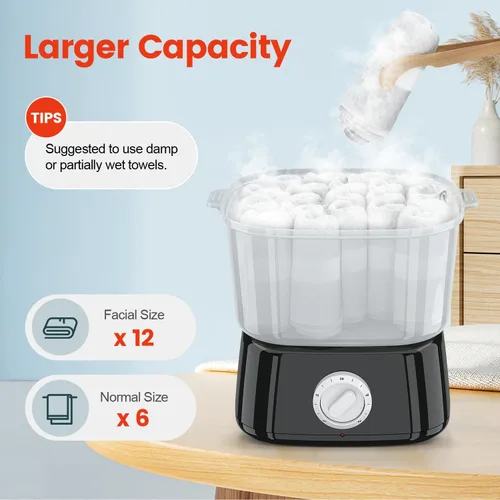 Vista 4 de Calentador de toallas calientes, vaporizador de toallas de calentamiento rápido para tratamientos faciales puede contener 12 mini toallas húmedas