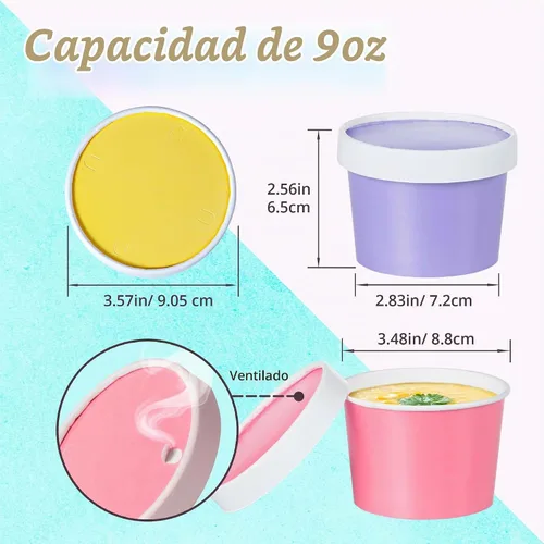 Vista 4 de MATICAN Vasos de papel para helado con tapas, paquete de 40 tazas de sopa de 9 onzas con tapas, recipientes desechables para helado, 9 onzas, 5