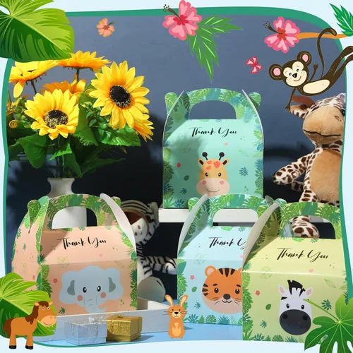 Vista 4 de Marspark Paquete de 12 bolsas de regalos de safari con diseño de selva, 6 diseños de animales, diseño de zoológico, bolsas de regalo de dulces