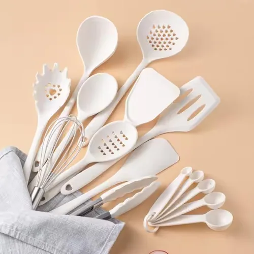 Vista 5 de JP Elegant Juego de utensilios de cocina de silicona antiadherente de 18 piezas (blanco)