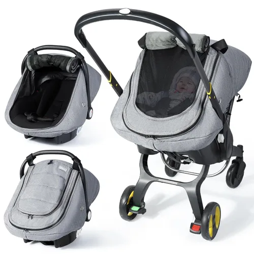 Vista 7 de IvyWind Funda de asiento de automóvil de invierno para bebé, funda universal para asiento de automóvil para bebés con ventana de malla transpirable
