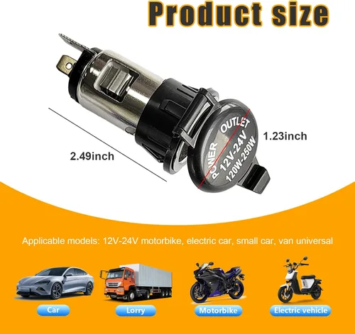 Vista 2 de Augeny Enchufe para encendedor de cigarrillos de automóvil, adaptador de encendedor de cigarrillos automático de 12 V con cubierta impermeable