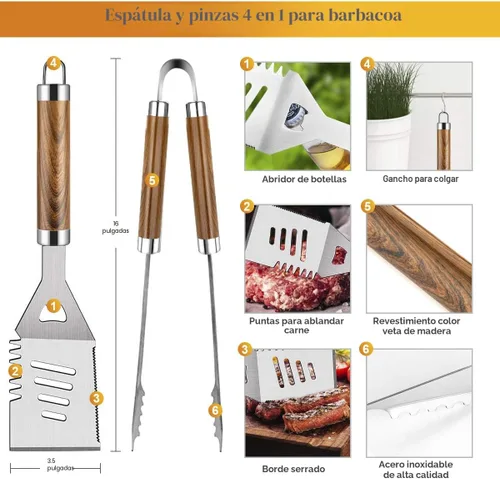Vista 2 de Cifaisi Juego de accesorios para parrilla de barbacoa, 38 piezas de herramientas de parrilla de acero inoxidable con funda de aluminio, termómetro