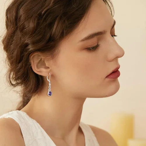 Vista 3 de Aretes colgantes de infinito para mujer, plata de ley 925, aretes de lágrima con cierre de palanca, joyería de piedra natal, regalos para mujeres
