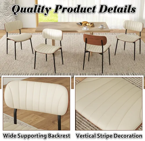 Vista 4 de HENGJIANYI Bentwood - Juego de 2 sillas de comedor modernas de piel sintética con patas de metal, sillas de cocina tapizadas de mediados de siglo