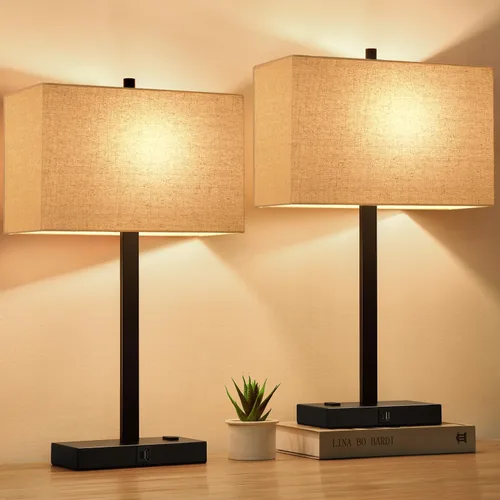 Vista 15 de Lynnoland Juego de 2 lámparas de noche de 21 pulgadas con tomas USB A+C y CA, control táctil, regulables de 3 vías, para dormitorio, sala de estar