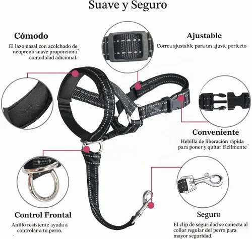 Vista 2 de BARKLESS Collar de cabeza de perro, collar de entrenamiento sin tirones con Negro