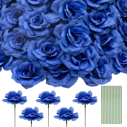 Vista 16 de Eternal Blossom 50 piezas de rosas negras artificiales, flor artificial con tallo, ramo de rosas para decoración, 3 pulgadas de flor falsa de seda