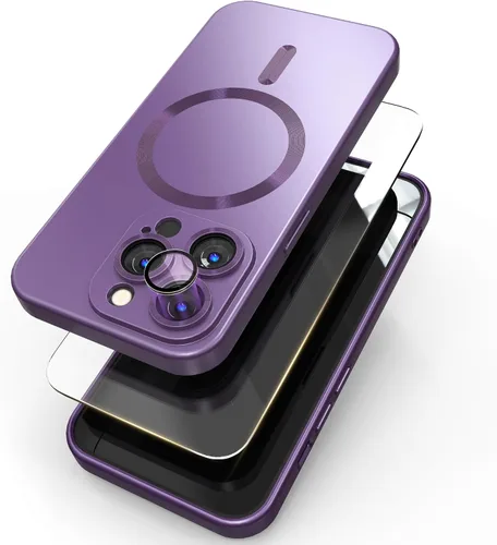 Vista 8 de Funda magnética para iPhone 15 Pro Max, funda magnética delgada metálica mate TPU [compatible con accesorios Magsafe], protector de pantalla