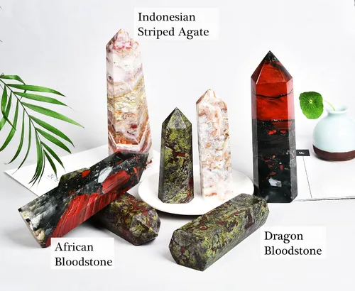 Vista 6 de AMOYSTONE Obelisco de Piedra de Sangre Africana Varita de Cristal Curativo Grande Torre Columna Facetada de 6 Lados Reiki Chakra Meditación Terapia