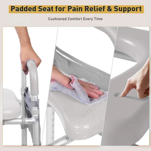 Vista 6 de WHLICKS Asiento elevado para inodoro con asas – Asiento elevado de ancho ajustable, cómodos elevadores de asiento de inodoro acolchados
