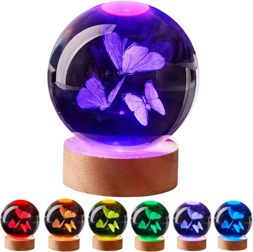 Vista 10 de Lámpara de bola de cristal 3D de Axolotl, lámpara de noche de bola de cristal mejorada de 3.15 pulgadas con 16 colores LED, base de madera, control
