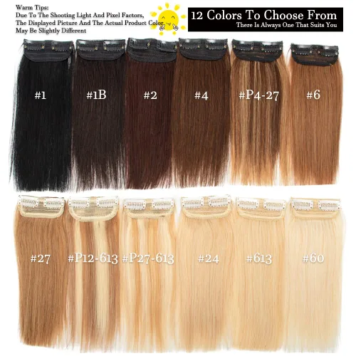 Vista 3 de Extensiones de cabello con clip de volumen real de cabello humano liso y sedoso, extensiones de cabello cortas y naturales invisibles para mujer