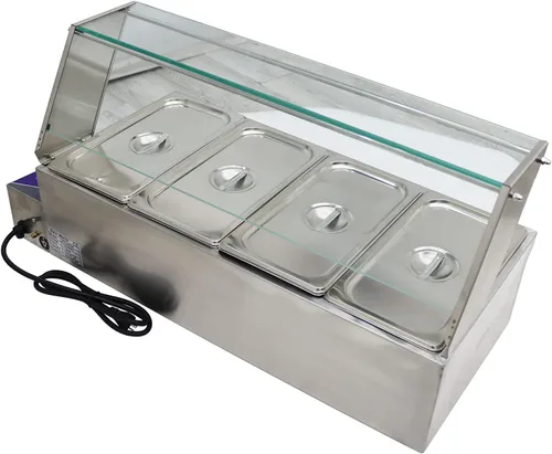 Vista 6 de INTBUYING 4-Pot Buffet Calentador de Alimentos 110V1500W Sartén Profundo Acero Inoxidable