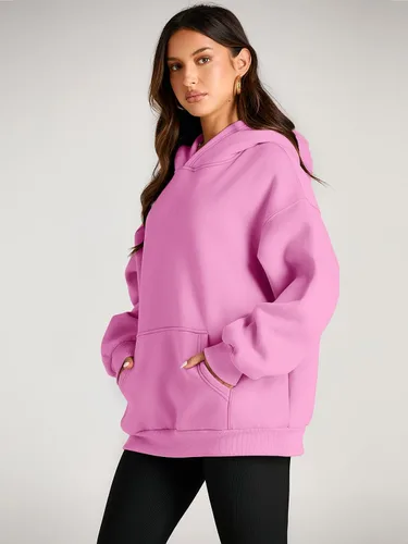 Vista 3 de Trendy Queen - Sudaderas extragrandes con capucha para mujer, suéteres de manga larga, sin botones, de vellón, de otoño, ropa de invierno