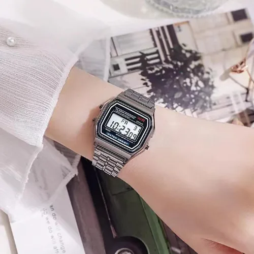 Vista 3 de Reloj digital, reloj deportivo LED F91W - Reloj electrónico ajustable con correa de acero para negocios