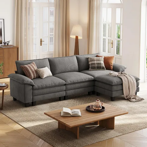 Vista 31 de LINSY HOME Cloud Sofa - Silla decorativa con tumbona otomana para interiores, sofá de pana perfecta para sala de estar, apartamento, oficina, beige