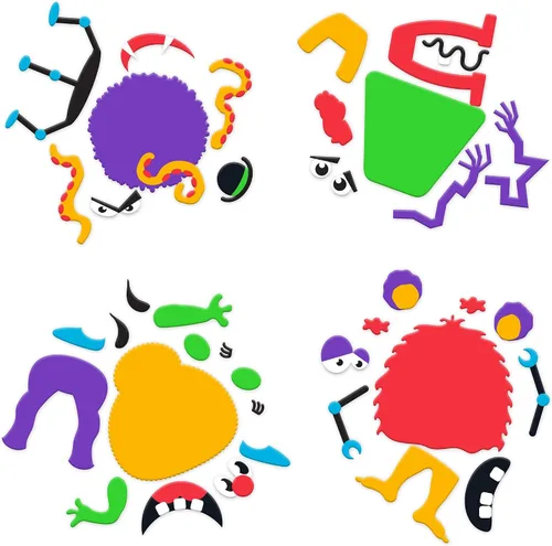 Vista 5 de ArtCreativity Kit de manualidades de monstruo de Halloween para bricolaje, 12 juegos, manualidades de espuma autoadhesiva para niños, sin pegamento