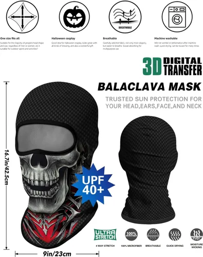 Vista 4 de Pasamontañas 3D, máscara de cara completa, resistente al viento, máscara de esquí con calavera táctica para motocicleta, ciclismo, Halloween