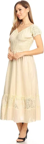Vista 4 de Anna-Kaci Renaissance Campesant Maiden Boho Inspirado en Manga Casquillo Vestido de Encaje