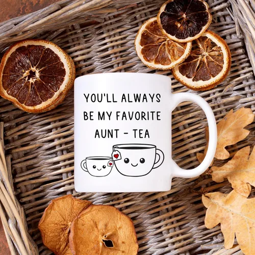 Vista 6 de Regalos de Navidad para tía, taza de té de mi tía favorita, taza divertida de la mejor tía de 11oz - Perfecta para cumpleaños, Navidad para tía