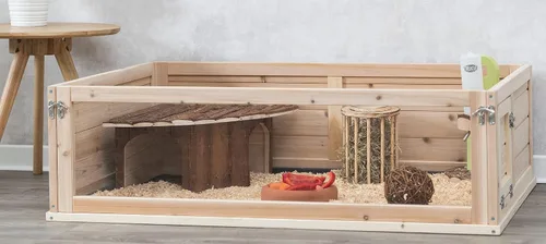 Vista 2 de Trixie Carrera de madera de interior para animales pequeños con vista, corralito para tortugas, conejillos de indias, hámsters
