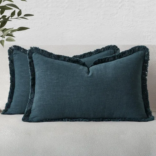 Vista 36 de MIULEE Juego de 2 fundas de almohada decorativas de lino neutro con flecos, fundas de cojín de estilo bohemio con borlas para sofá, cama, sala