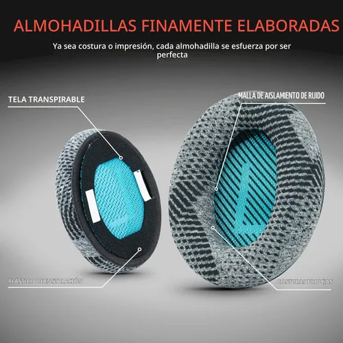 Vista 3 de Krone Kalpasmos - Almohadillas para Bose QC35 y QC45, tela suave Azul