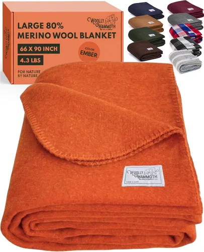 Vista 23 de Woolly Mammoth Woolen Company Manta de Lana - 66 x 90 pulgadas, Corteza, 80% Lana Merino - Mantas de Campamento para Clima Frío - Durabilidad