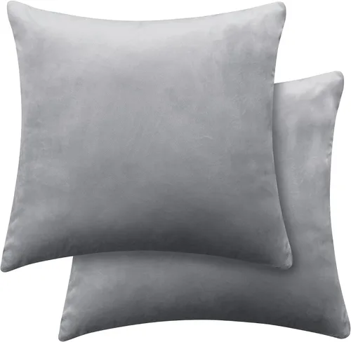 Vista 8 de Deconovo Juego de 2 fundas de almohada de pana suave con cremallera invisible, 16 x 16 pulgadas, color gris pardo, decoración del hogar para sofá