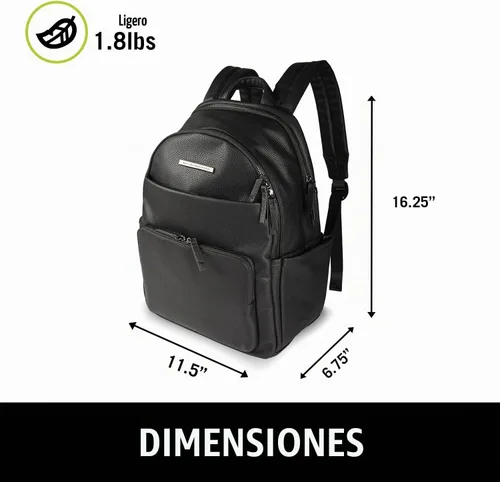 Vista 4 de Kenneth Cole Reaction Marley - Mochila de cuero vegano con doble compartimento para mujer de 15 pulgadas Negro