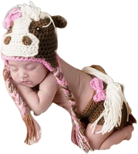 Vista 6 de Accesorios de fotografía para bebés recién nacidos, accesorios para sesión de fotos, trajes de ganchillo de punto unisex lindo sombrero pantalones