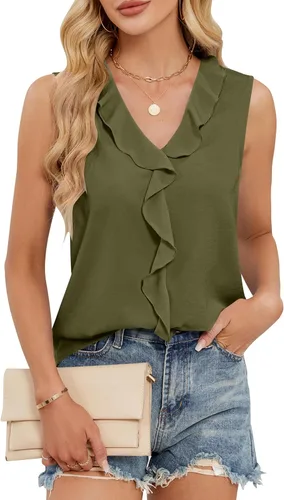 Vista 12 de Blooming Jelly Camiseta sin mangas con cuello en V y volantes para mujer