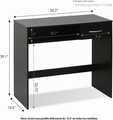 Vista 2 de FURINNO Jaya - Escritorio de estudio para computadora con cajón, marrón