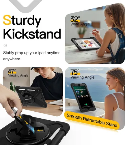 Vista 6 de BRAECN Funda para iPad de 9ª/8ª/7ª Generación, Funda Resistente a Prueba de Golpes con Protector de Pantalla, Soporte para Lápiz, Soporte para Tapa
