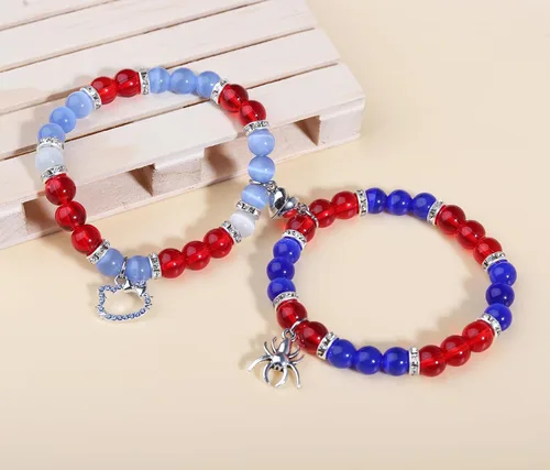 Vista 5 de Miss Pink Pulseras de la amistad de araña, pulseras a juego para parejas, mejores amigos, pulsera de gatito araña a juego, Halloween, Navidad