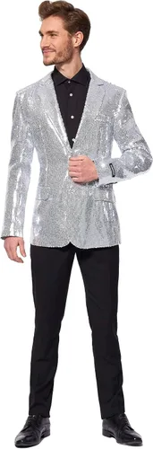 Vista 3 de SUITMEISTER - Blazers de lentejuelas - Blazer de fiesta con purpurina para hombre - Disfraz de Navidad Mardi Gras de Halloween para fiesta, plateado