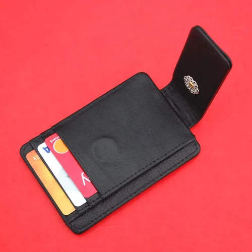 Vista 3 de 1954 Austria 2 Groschen Coin Full-Grain Black Leather Magnetic Money Clip Wallet & Card Holder RFID Blocking - Imperial Eagle