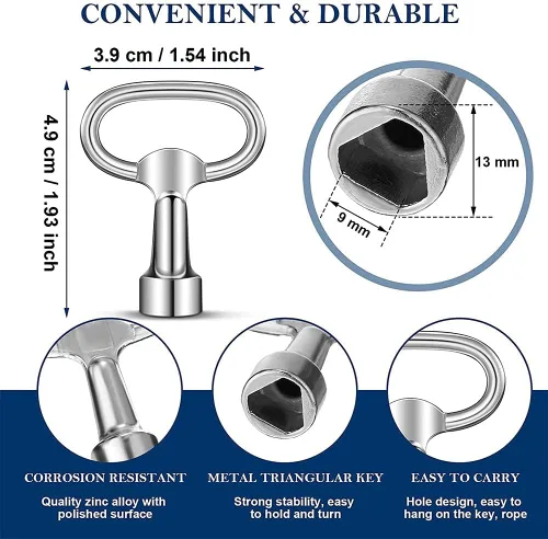 Vista 5 de 2 llaves triangulares Matel Triangular Socket Universal Utility Keys para bloqueo de panel triangular. 0.354 in