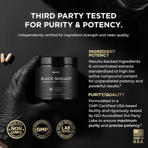 Vista 6 de Shilajit negro de 100 veces de fuerza para hombres con 10% Tongkat Ali y Ashwagandha – Cápsulas de Shilajit de mayor potencia 60% ácido fúlvico puro