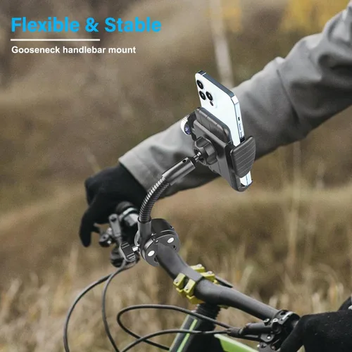Vista 2 de Soporte de teléfono para cochecito de bebé, soporte de teléfono flexible para bicicleta, scooter, bicicleta de ejercicio, cinta de correr
