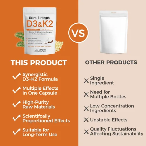 Vista 7 de Vitamina D3 K2 de 10000 UI, extra fuerte Wellness D3K2 con triple magnesio y aceite de coco para una máxima absorción, apoya la salud ósea e