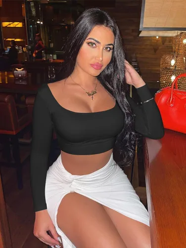 Vista 5 de XXTAXN Camiseta básica de manga larga con cuello cuadrado y sexy para mujer