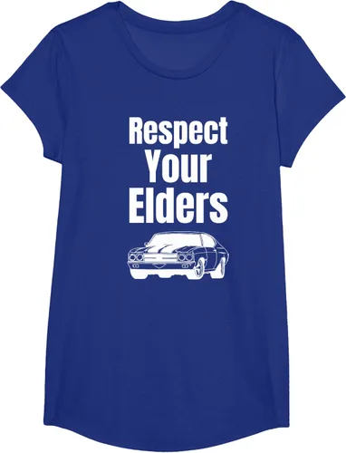 Vista 60 de Divertido regalo de auto para chicos – Respect Your Elders Classic Muscle Car Camiseta, Negro, S