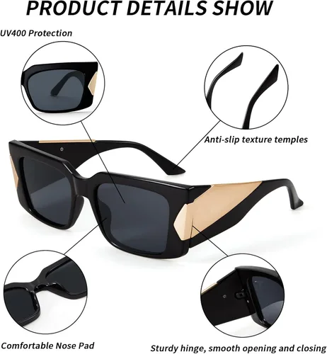 Vista 6 de WANWAN Gafas de sol para mujer y hombre, estilo retro de los años 90, con marco grueso